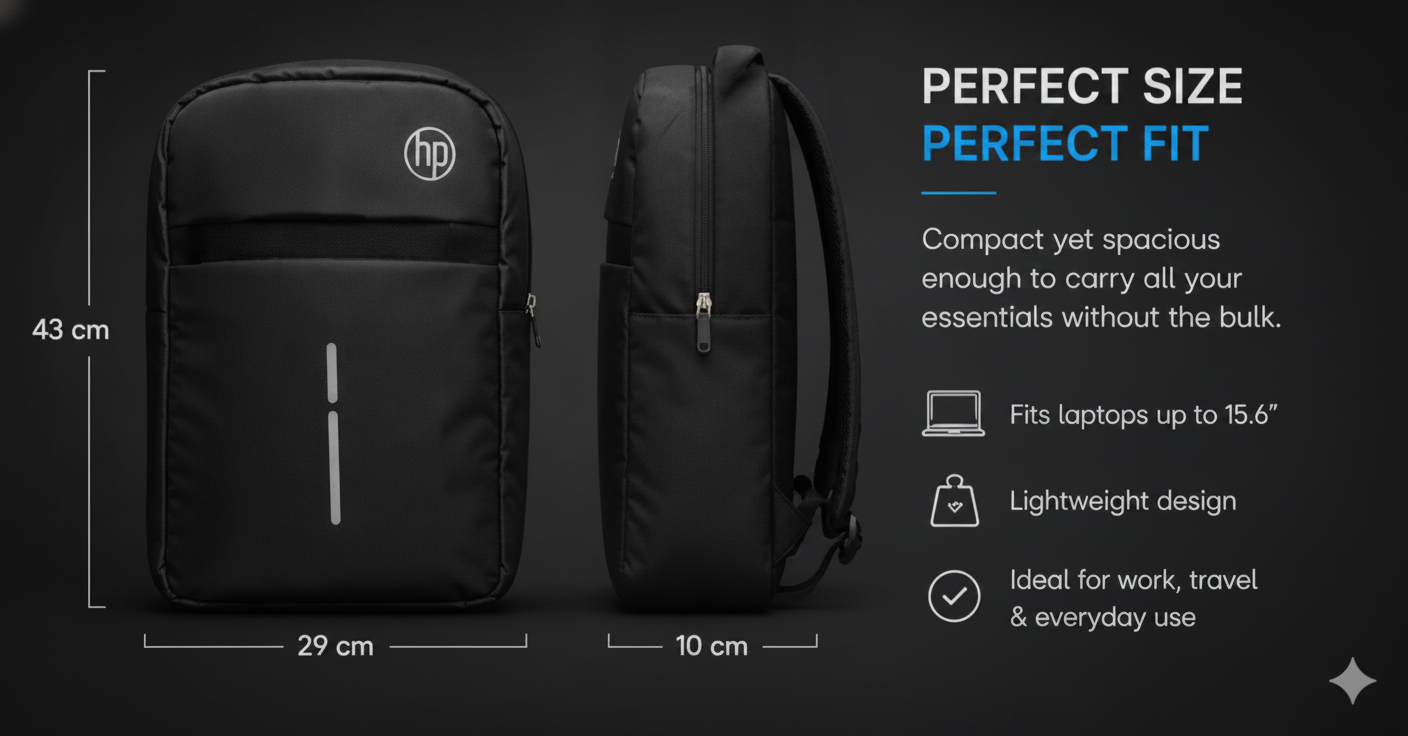 🎒 HP Premium Laptop Backpack – Water Resistant Travel, Office, College & School Bag (Black)