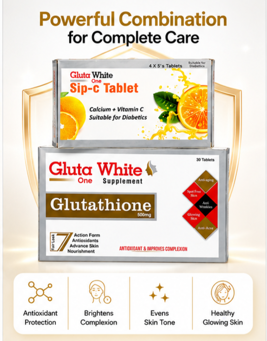 Gluta White One Original Combo Pack – Glutathione 500mg + Sip-C Vitamin C Tablets | 100% Original & Verified