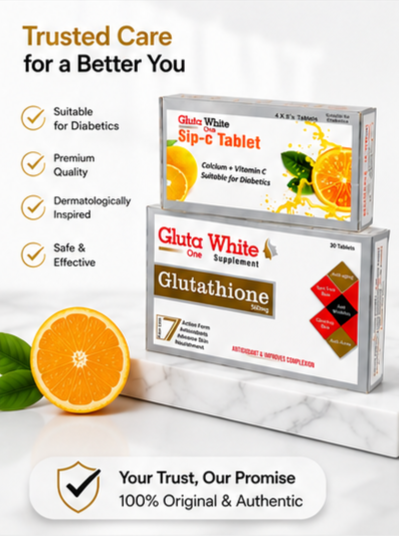 Gluta White One Original Combo Pack – Glutathione 500mg + Sip-C Vitamin C Tablets | 100% Original & Verified