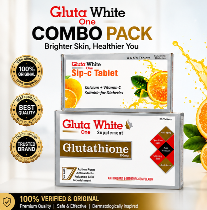 Gluta White One Original Combo Pack – Glutathione 500mg + Sip-C Vitamin C Tablets | 100% Original & Verified